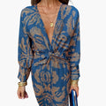 Women’s V - Neck Floral Midi Dress with Long Sleeves