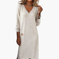 Women’s Midi Dress with V-Neck and Side Pockets
