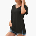 Women’s V-Neck T-Shirt with Side Slit Hem – Short Sleeve Top