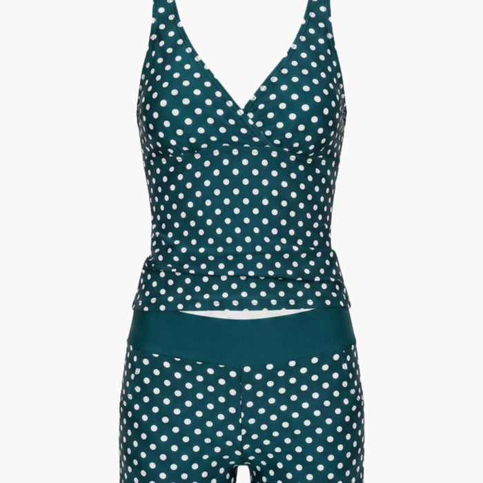 Women’s V-Neck Wrap Tankini Set with Swim Shorts