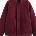Women’s Varsity Bomber Jacket with Snap Button Closure and Side Pockets