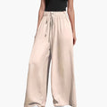 Women’s Wide Leg Pants with Elastic Waist and Pockets – Pull-On Full-Length Trousers