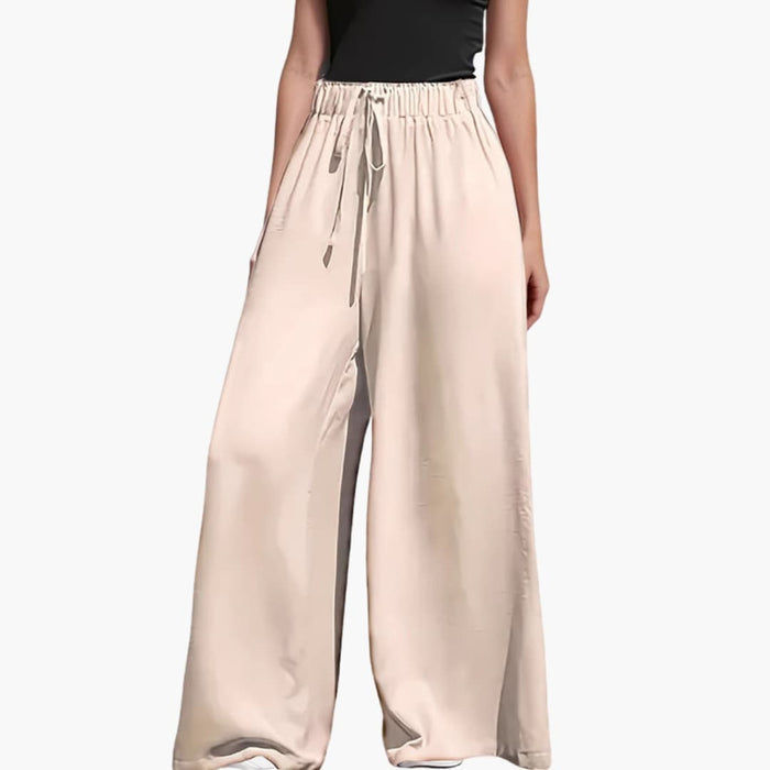 Women’s Wide Leg Pants with Elastic Waist and Pockets – Pull-On Full-Length Trousers