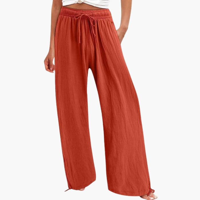 Women’s Wide Leg Pants with Elastic Waist and Tie Belt