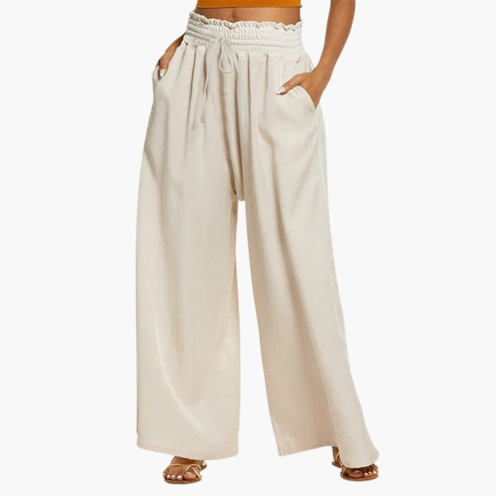 Women’s Wide Leg Pants with Ruffle Waist and Side Pockets