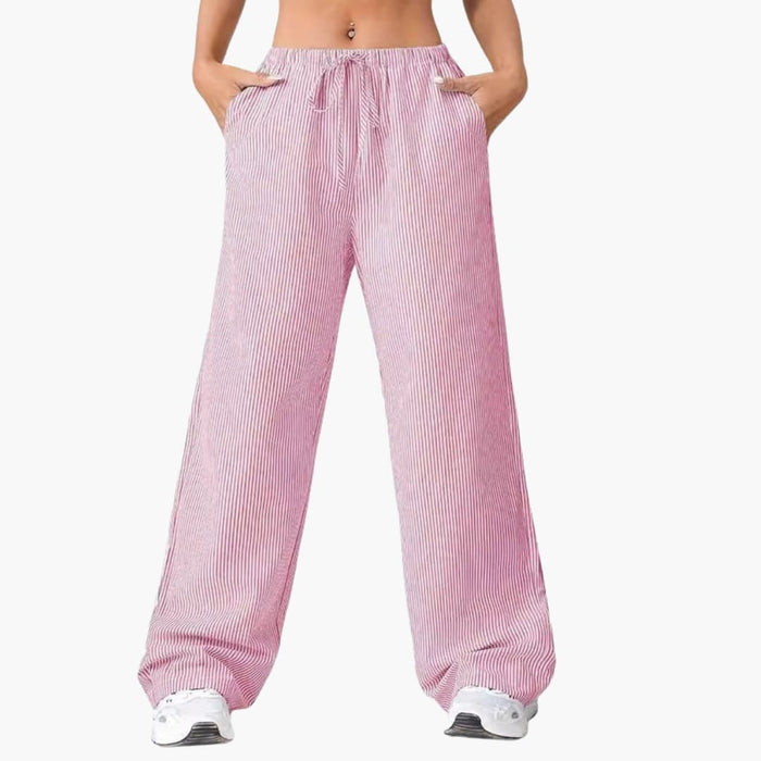 Women’s Wide Leg Pants with Striped Pattern and Side Pockets