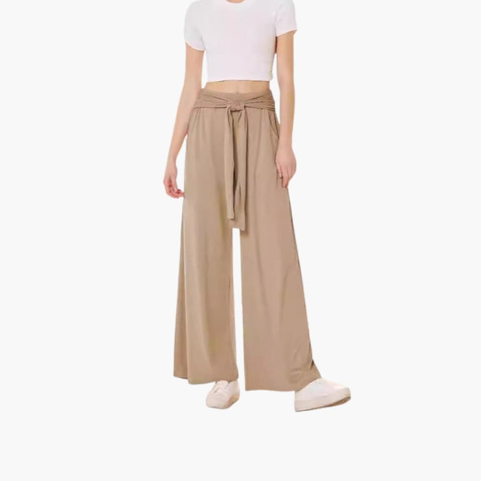 Women’s Wide Leg Pants with Tie Belt and Side Pockets
