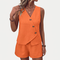 Women’s Wrap Neck Jumpsuit with Button Front – Sleeveless One - Piece