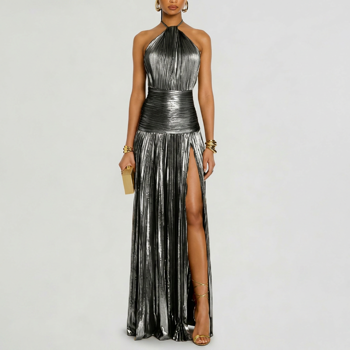 Women’s Wrap Neck Wide Leg Jumpsuit with Pleated Design