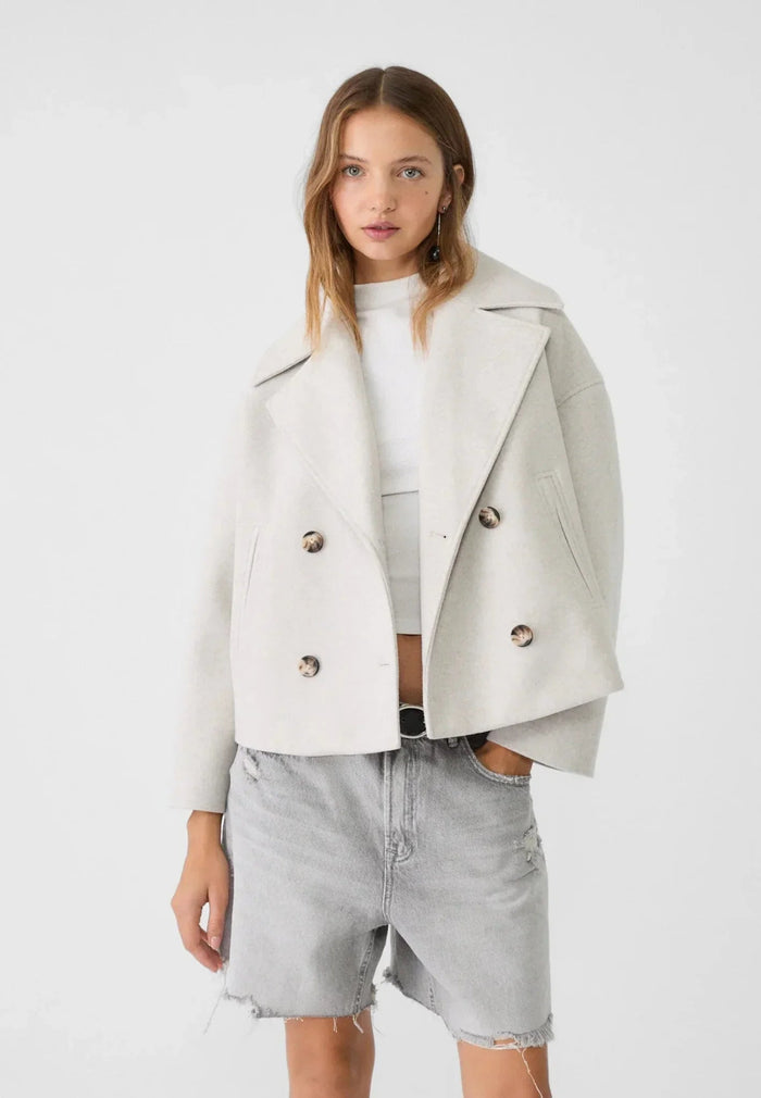 Women's Oversized Cropped Blazer Double-Breasted Jacket