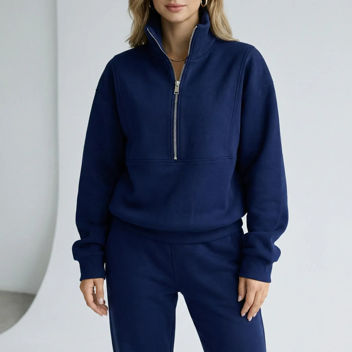 Women's Half-Zip Sweatshirt and Pants Set Relaxed Fit