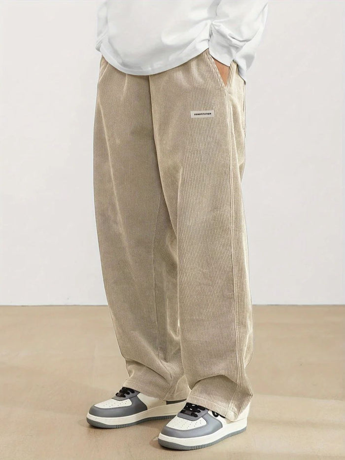 Men's Wide-Leg Corduroy Trousers with Patch Pocket Detail