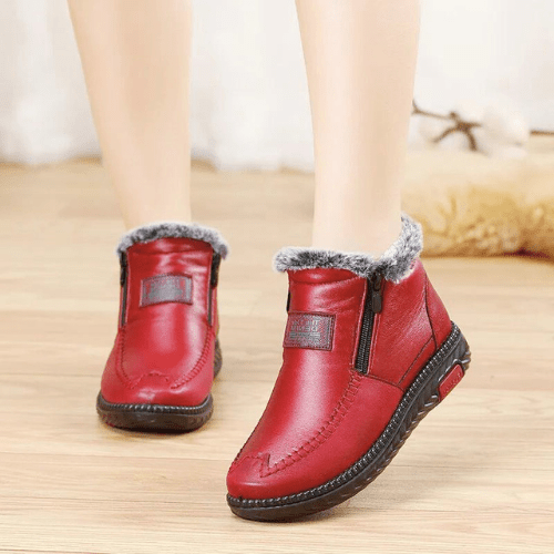 Women's Ankle Boots with Faux Fur Lining and Side Zip