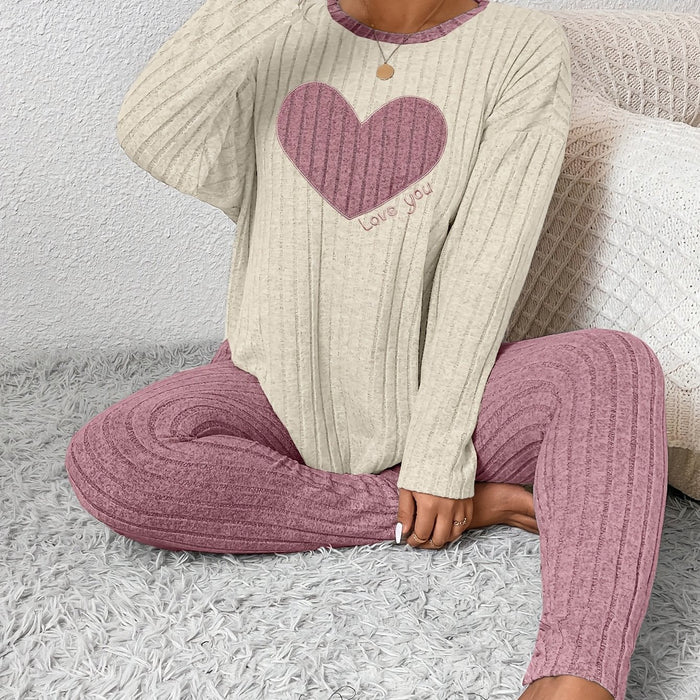 Women's Heart Print Loungewear Set Long Sleeve Relaxed Fit