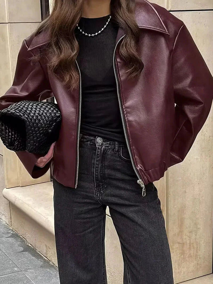 Women's Oversized Moto Jacket with Notch Collar