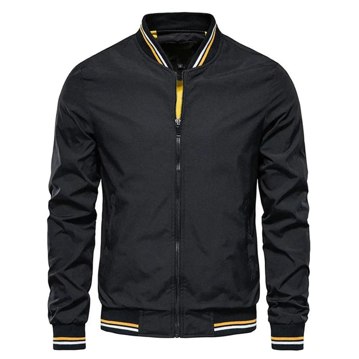 Men's Bomber Jacket with Ribbed Cuffs and Zip Front