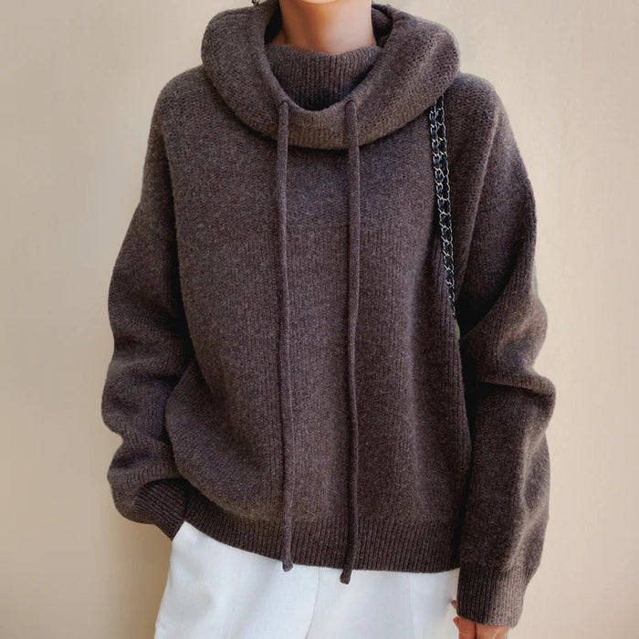 Women's Hooded Sweater with Drawstring and Relaxed Fit