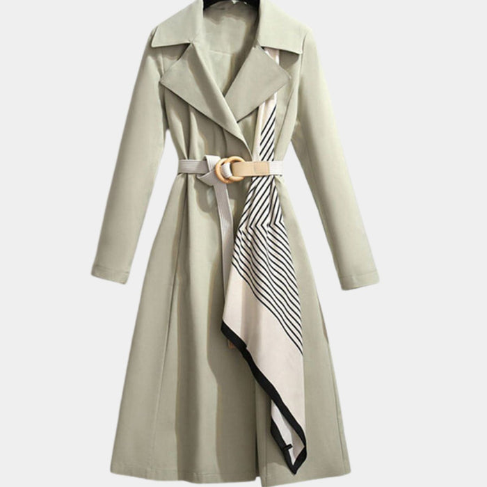 Women's Belted Trench Coat with Midi Length and Classic Collar