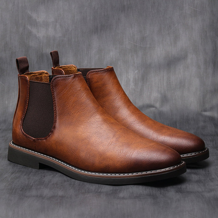 Men's Chelsea Leather Boots with Elastic Side Panels