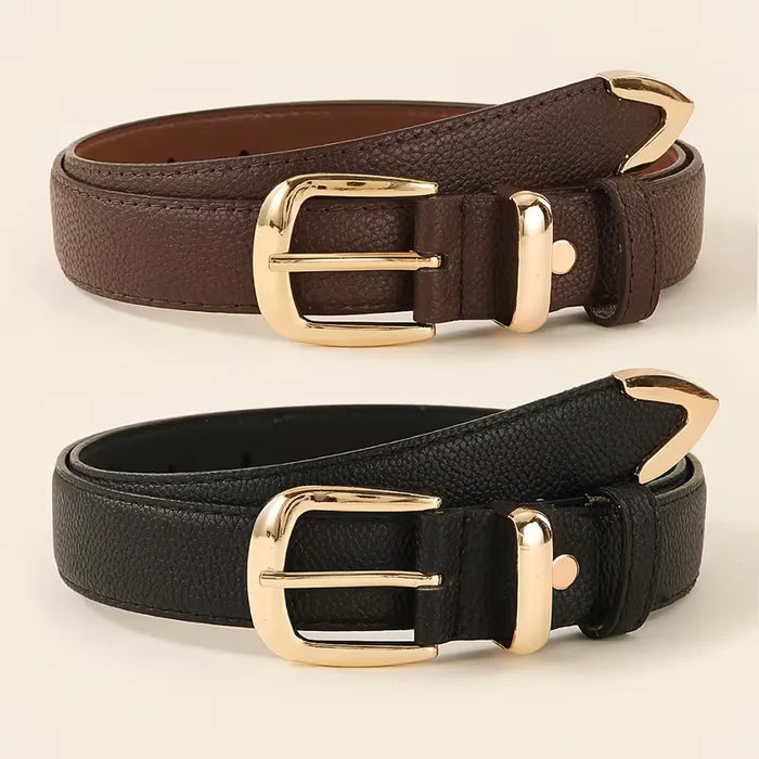 Women's Slim Belt with Gold Half-Oval Buckle