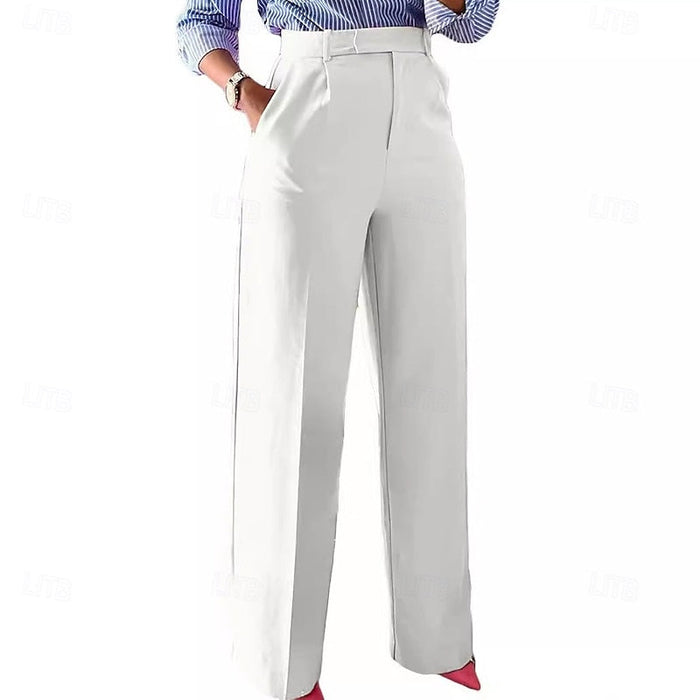 Women's High-Waist Straight Leg Trousers with Pockets
