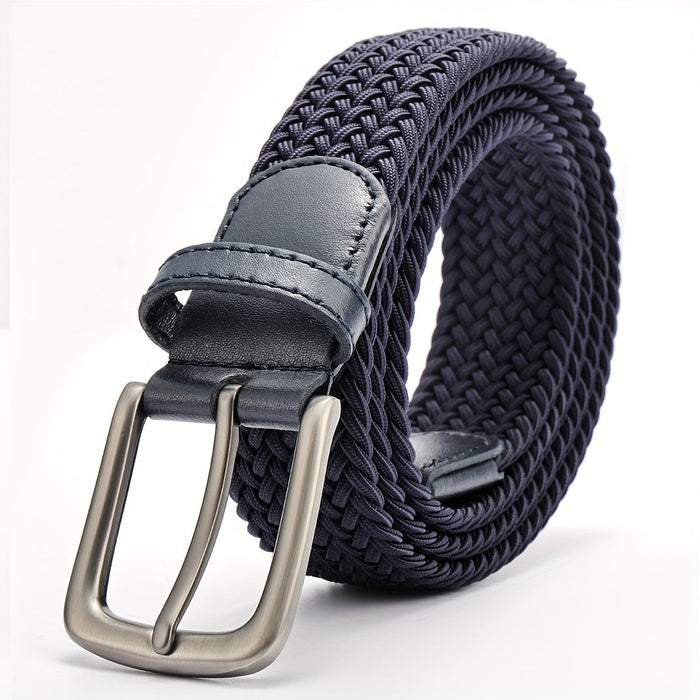 Men's Braided Elastic Belt with Square Buckle