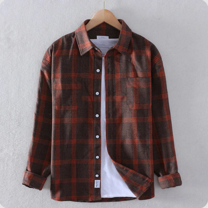 Men's Plaid Button-Up Shirt Long Sleeve Turn-Down Collar