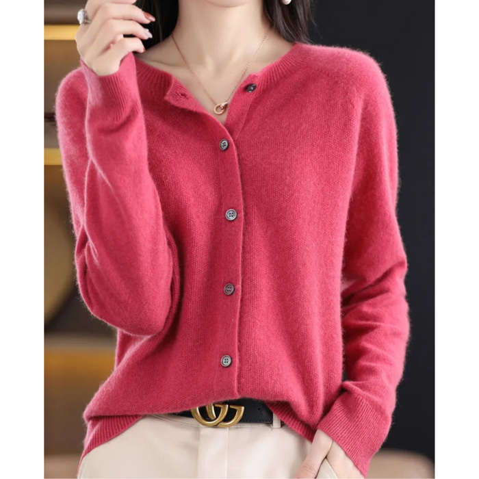 Women's Button-Front Cardigan with Round Neckline