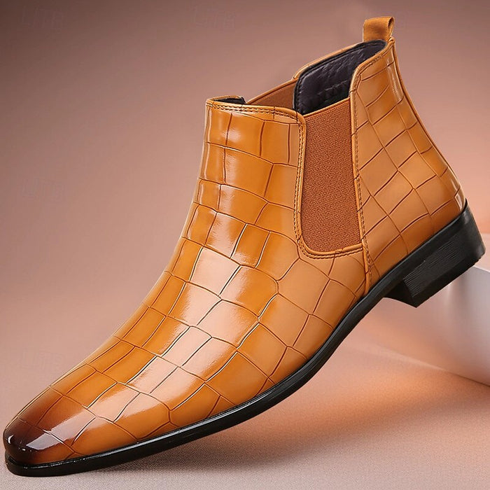 Men's Chelsea Boots with Elastic Sides and Croc-Embossed Design