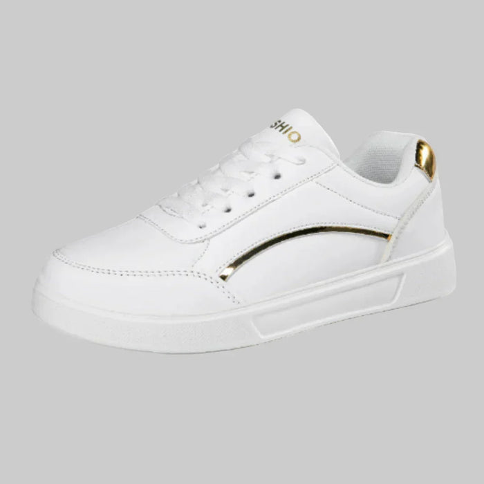 Women's Black Low-Top Sneakers with Gold Metallic Detail