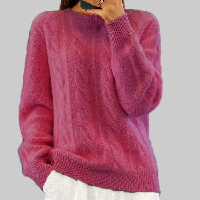 Women's Cable Knit Sweater Crew Neck Long Sleeve