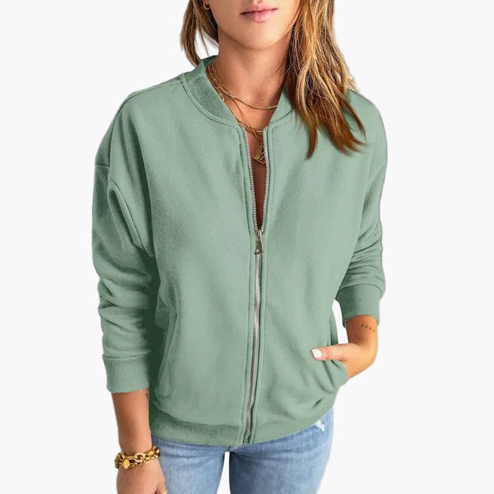 Women’s Bomber Jacket with Zipper and Side Pockets