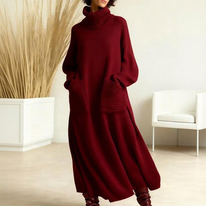 Women's Turtleneck Sweater Dress with Pockets