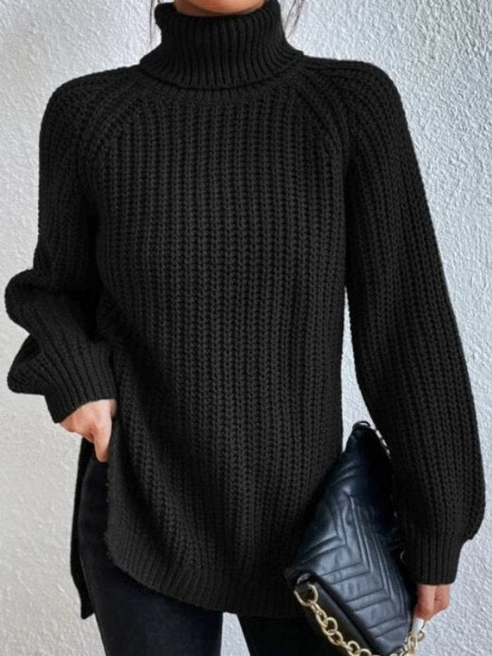 Women's Chunky Ribbed Turtleneck Sweater Oversized Fit