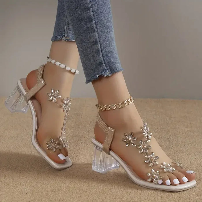 Women's Butterfly Embellished Block Heel Sandals Slingback