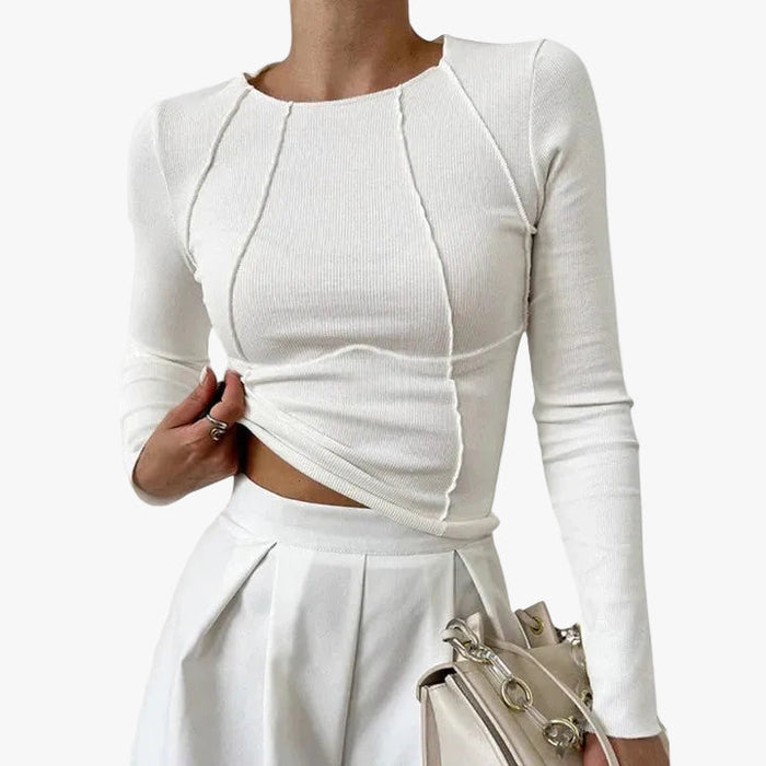 Women's Ribbed Crew Neck Top with Long Sleeves